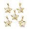 Brass Micro Pave Clear Cubic Zirconia Pendants, Long-Lasting Plated, Star, Real 18K Gold Plated, 19x17x4.5mm, Hole: 5x3mm