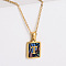 304 Stainless Steel Pave Natural Paua Shell Rectangle Initial Pendant Necklaces for Women, Real 18K Gold Plated, Letter T, 17.72 inch(45cm)
