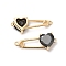 Heart Shaped Glass Connector Charms, Cadmium Free & Nickel Free & Lead Free, Real 18K Gold Plated Brass Safety Pin Links, Black, 11x28.5x5.8mm, Hole: 1.4mm