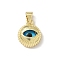 Brass Resin Pendants, Flat Round with Eye, Long-Lasting Plated, Rack Plating, Cadmium Free & Lead Free, Real 18K Gold Plated, 28.5x27x8mm, Hole: 4x3.5mm