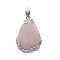 Natural Rose Quartz Pendants, Platinum Plated Brass Teardrop Charms, 45x30mm