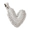 Mother's Day Brass Micro Pave Clear Cubic Zirconia Pendants, Cadmium Free & Lead Free, Heart, Platinum, 20x18x4.5mm, Hole: 4x3.5mm.