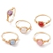 Round Natural Quartz Crystal & Rose Quartz & Quartz & Malaysia Jade & Amethyst Finger Rings, Copper Wire Wrapped Ring for Women, Mixed Color, 7.5mm, Inner Diameter: 18mm
