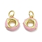 Brass Enamel Charms, with Jump Ring, Cadmium Free & Nickel Free & Lead Free, Donut Charms, Real 18K Gold Plated, Pink, 11x9.5x3mm, Hole: 3mm