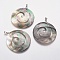 Black Lip Shell Pendants, with Platinum Tone Brass Bail, Vortex, 45x45x4mm, Hole: 4x4.5mm