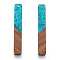 Transparent Resin & Walnut Wood Big Pendants, with Gold Foil, Rectangle Charm, Medium Turquoise, 51.5x7.5x3mm, Hole: 1.8mm