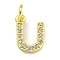 Letter Brass Micro Pave Clear Cubic Zirconia Pendants, Cadmium Free & Nickel Free & Lead Free, Jump Ring, Real 18K Gold Plated, Letter U, 9.5x7.8x1.8mm, Jump Ring: 4x0.9mm, Hole: 2.5mm