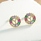Brass Colorful Cubic Zirconia Stud Earrings, Flat Round, Golden, Letter Y, 16x16mm