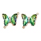 Brass Pave Faceted Glass Connector Charms, Cadmium Free & Nickel Free & Lead Free, Golden Tone Butterfly Links, Lime Green, 20x22x5mm, Hole: 1.2mm