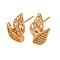 Leaf Brass Micro Pave Clear Cubic Zirconia Stud Earring Findings, Long-Lasting Plated, Nickel Free, Real 18K Gold Plated, 16x9mm, Hole: 1.2mm, Pin: 1mm