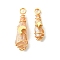 2Pcs Electroplated Natural Quartz Crystal Dyed Copper Wire Wrapped Pendants, Teardrop Charms with Brass Star & Moon, Golden, Wheat, 28~37x9.5~15.5x7.5~16mm, Hole: 3.5~4mm