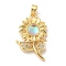 Brass Micro Pave Cubic Zirconia with Resin Pendants, Sunflower Charms, Real 18K Gold Plated, Colorful, 26.5x16.5x4mm, Hole: 4x3mm