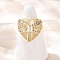 Brass Micro Pave Cubic Zirconia Adjustable Cuff Rings, Heart, Rack Plating, Long-Lasting Plated, Cadmium Free & Lead Free, Real 18K Gold Plated, 19.5x20mm, Inner Diameter: 16mm