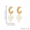 Fashionable Stainless Steel Heart Stud Earrings, with Imitation Pearl, Real 18K Gold Plated, 42x17mm