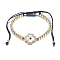Adjustable Brass Braided Beaded Bracelets, with Nylon Cord, Shell and Micro Pave Cubic Zirconia Links, Lead Free & Cadmium Free, Cross, Golden, 1-3/4 inch(44mm)