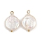 Natural Freshwater Pearl Keshi Pearl Pendants, Flat Round Charms, with 304 Stainless Steel Loops, White, Ion Plating(IP), Real 18K Gold Plated, 24.5x15.5~16x3.5~6.5mm, Hole: 2.5mm