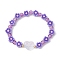 Handmade Flower Polymer Clay Stretch Bracelets, Crackle Glass Heart Beaded Bracelets for Women, Lilac, Inner Diameter: 2-1/8 inch(5.3cm)