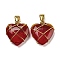 Glass Pendant, with Golden Brass & Iron Findings, Heart Charms, Brown, 22.5x21.5x8mm, Hole: 7.5x4mm