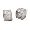 304 Stainless Steel European Beads, Large Hole Beads, Cube with Letter, Letter N, 7x7x7mm, Hole: 5.5mm