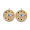 Brass Micro Pave Colorful Cubic Zirconia Enamel Pendants, Long-Lasting Plated, Flat Round with Horse Eye, Real 18K Gold Plated, 22.5x20x3mm, Hole: 2mm