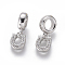 Brass Micro Pave Clear Cubic Zirconia European Dangle Charms, Large Hole Pendants,  Horse Shoe, Platinum, 16.5mm, Hole: 4.5mm, Horse Shoe: 8.5x6.5x2.5mm