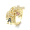 Rack Plating Brass Micro Pave Cubic Zirconia Open Cuff Rings, Cadmium Free & Lead Free, Long-Lasting Plated, Real 18K Gold Plated, Human, US Size 8(18.1mm)