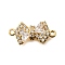 Brass Clear Cubic Zirconia Connector Charms, Real 18K Gold Plated, Bowknot, 8.5x17.5x4mm, Hole: 1.2mm