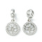 Rack Plating Brass Micro Pave Cubic Zirconia European Dangle Charms, Flat Round with Tree Large Hole Pendants, Long-Lasting Plated, Lead Free & Cadmium Free, Platinum, 24mm, Pendant: 14.2x12x3mm,, Hole: 5mm