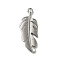 Non-Tarnish 304 Stainless Steel Pendants, Feather Charm, Stainless Steel Color, 34x13.5x2.5mm, Hole: 1.6mm