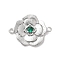 Brass Pave Glass Connector Charms, Flower Links, Cadmium Free & Nickel Free & Lead Free, Real Platinum Plated, Green, 17x22.5x3mm, Hole: 1.4mm