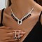 Brass Rhinestone Pendant Necklaces & Earring Sets for Women, Rectangle & Horse Eye, Jet, 300mm