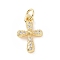 Brass Micro Pave Cubic Zirconia Charms, with Jump Ring, Cadmium Free & Lead Free, Religion Cross Charms, Golden, 14x9x2mm, Hole: 2.8mm