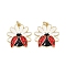 Brass Pendants, Cadmium Free & Nickel Free & Lead Free, with Enamel and Jump Rings, Real 18K Gold Plated, Flower, Ladybug, 23x22x4mm, Hole: 3mm