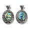Natural Paua Shell Pendants, with Antique Silver Tone Alloy Findings and Enamel, Oval, 45x32x9mm, Hole: 6.3x5mm