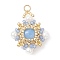 K9 Glass & Shell Pearl & Seed Braided Pendants, Rhombus Charms, Light Blue, 25.5x23x7mm, Hole: 2mm