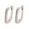 Brass with Cubic Zirconia Hoop Earrings, Rectangle, Platinum, 18x2.5mm