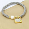 304 Stainless Steel Round Beads Stretch Bracelets, Charm Bracelets for Women, Square with Cross,  with Brass & Freshwater Pearl, Mixed Color, 6-3/4 inch(17cm)