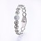 304 Stainless Steel Bangles, with Rhinestone and Shell, Flat Round, Stainless Steel Color, 2-3/8 inch(5.9cm)x2 inch(5cm), 9~11mm