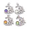 Brass Clear Cubic Zirconia Glass Pendants, with Jump Ring, Long-Lasting Plated, Lead Free & Cadmium Free, Moon, Real Platinum Plated, Mixed Color, 22x20x4.5mm, Jump Ring: 5x0.8mm, 3.5mm Inner Diameter