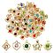 50Pcs 5 Style Rack Plating Iron Charms, with Rhinestone, Heart & Flower & Rhombus & Round, Cadmium Free & Nickel Free & Lead Free, Light Gold, Mixed Color, 15~16.5x12~14x5~10mm, Hole: 1.2~1.5mm, 10Pcs/style