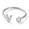 Brass Micro Pave Clear Cubic Zirconia Cuff Rings, Open Rings, Long-Lasting Plated, Real Platinum Plated, Letter.V, US Size 6, Inner Diameter: 17mm