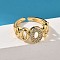 Oval Brass Micro Pave Clear Cubic Zirconia Cuff Rings for Women, Long-Lasting Plated, Lead Free & Cadmium Free, Real 18K Gold Plated, 9.5mm, Inner Diameter: 16mm