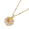 Brass Micro Pave Cubic Zirconia Pendant Necklaces, with Glass, Flower, Gold, 15.47 inch(393mm)