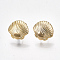 Brass Stud Earring Findings, Shell, Real 18K Gold Plated, 11x11.5mm, Hole: 1.2mm, Pin: 0.7mm