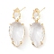 Glass Teardrop Dangle Stud Earrings, Light Gold Brass Earrings, Clear, 41x16mm