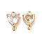 Brass Clear Glass Connector Charms, Cadmium Free & Nickel Free & Lead Free, Heart Links, Real 18K Gold Plated, 10x7x4mm, Hole: 0.8mm