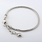 Brass European Style Bracelets for Jewelry Making, Cadmium Free & Lead Free, with Lobster Claw Clasp and Heart Charms, Platinum, 200x3mm