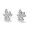 Non-Tarnish Autumn Theme Unisex 304 Stainless Steel Stud Earrings, Maple Leaf, Stainless Steel Color, 8.5x7.5mm, Pin: 1mm