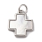 Brass Pave Natural White Shell Cross Pendants, Rack Plating, Long-Lasting Plated, Cadmium Free & Lead Free, Platinum, 15.5x13x2mm, Hole: 3.5mm