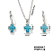 Elegant Cross Brass Rhinestones Necklace & Hoop Earrings Set for Women, Sky Blue, Platinum